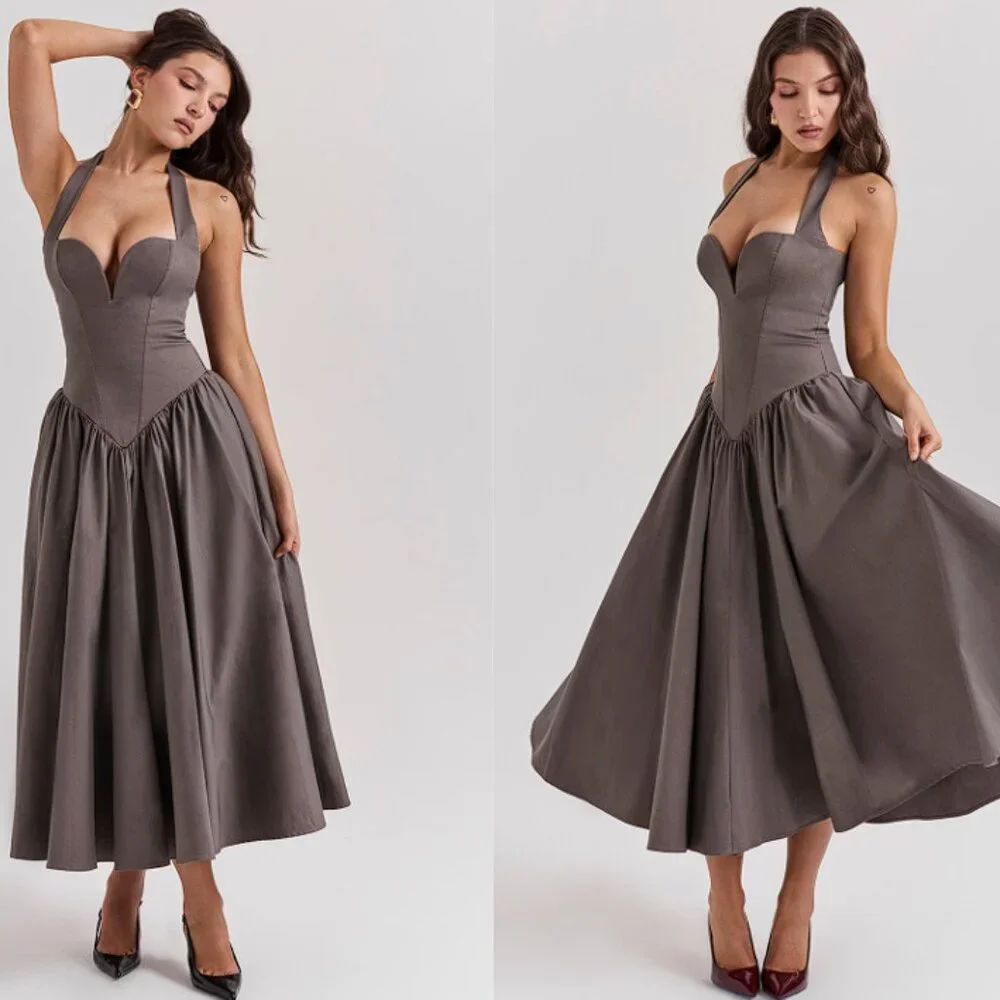House of CB ‘Coquette' Smoke Halter Midi Dress NWOT - Picture 1 of 11